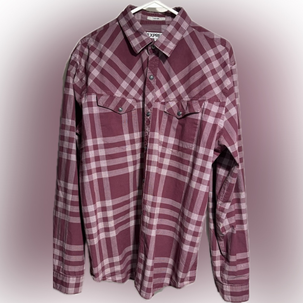 Men’s XL Express Maroon and White Snap Shirt